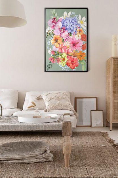 Watercolor Flowers Poster in black frame