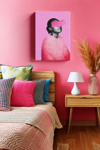Veiled in Vivid Canvas in the bedroom with many pillows and dry plants