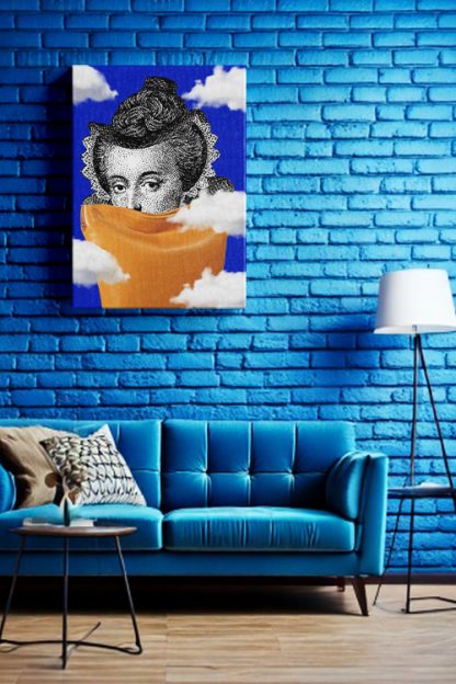 What's Inside My Bag Canvas in a blue room with a blue wall and blue big sofa lamps on the side