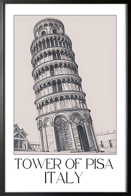 Tower of Pisa Poster with the black frame