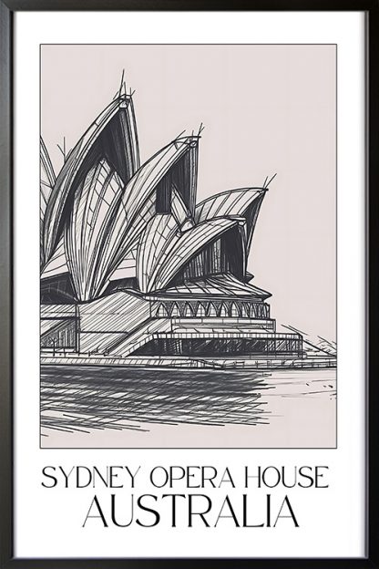 Sydney Opera House Sketch Poster in a black frame