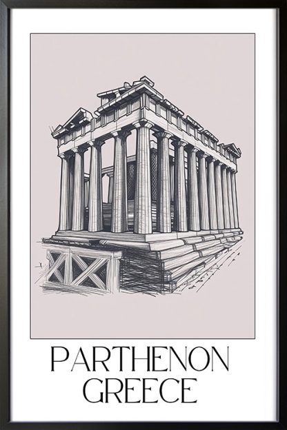 Parthenon Greece Sketch Poster in a black frame
