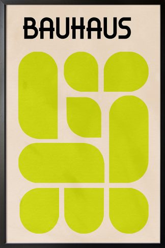 Bauhaus Inspired Yellow Green Poster Print in a Black Frame
