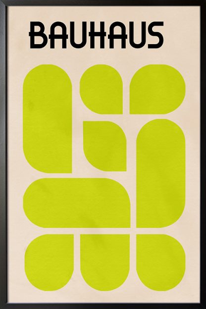 Bauhaus Inspired Yellow Green Poster Print in a Black Frame