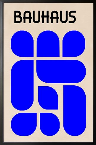 Bauhaus Inspired Blue Poster Print in a black frame