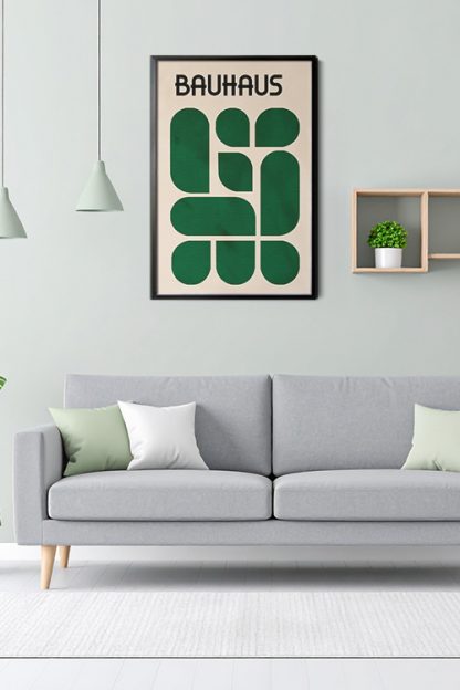Bauhaus Inspired Green Poster Print in a black frame