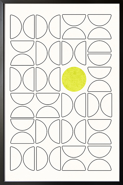 Bauhaus Dot Yellow Poster Print in a black frame