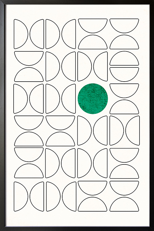 Bauhaus Dot Green Poster Print with Black Frame