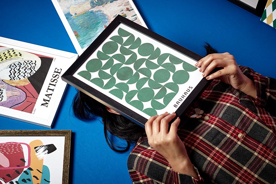 Abstract poster prints such as Bauhaus arts and Matisse-inspired arts
