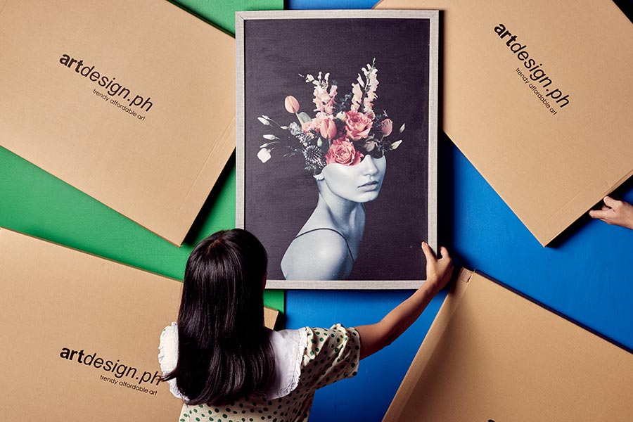 Artdesign art boxes and floral canvas print in a frame