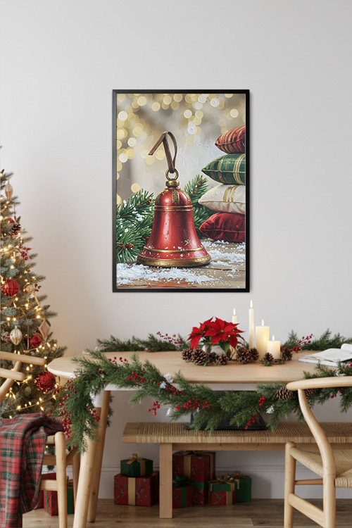 The Red Bell Poster art print as a home decor showing a red bell as one of a holiday symbol during Christmas seasons