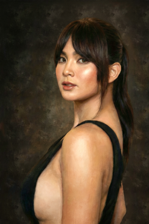This elegant poster art print captures a timeless personalized portrait inspired by Heaven Peralejo.